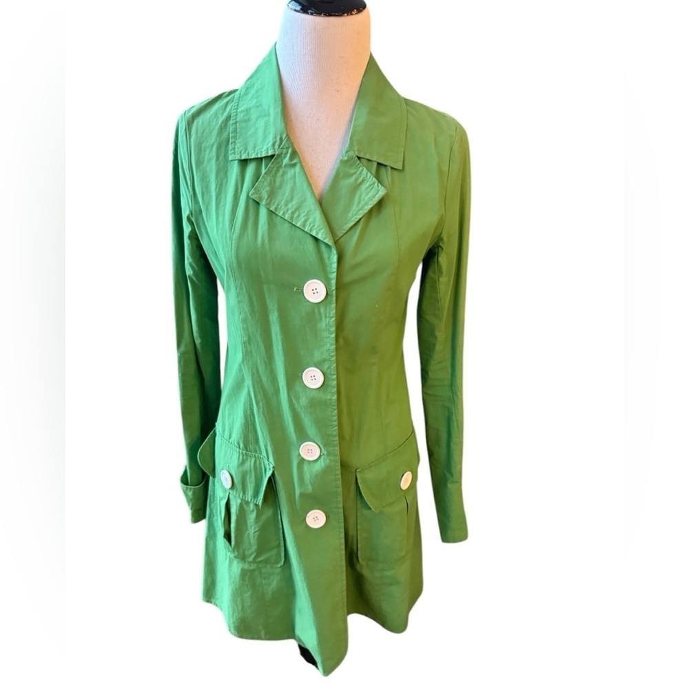 BB Dakota Lightweight Unlined Jacket Coat Kelly Green W/White Buttons Size M